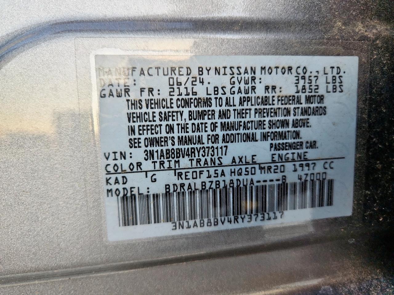 2024 Nissan Sentra S VIN: 3N1AB8BV4RY373117 Lot: 69771605