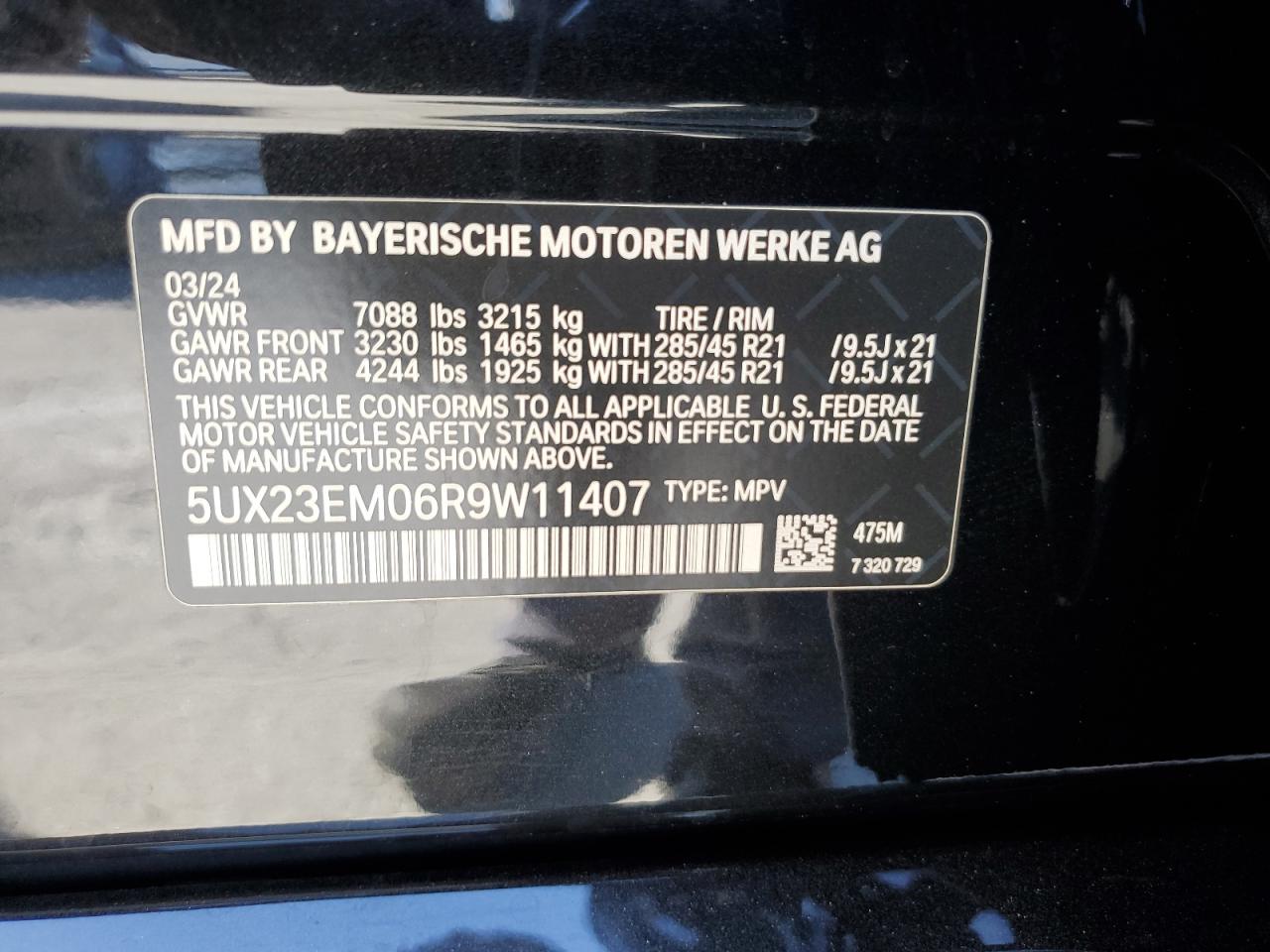 2024 BMW X7 xDrive40I VIN: 5UX23EM06R9W11407 Lot: 69806715