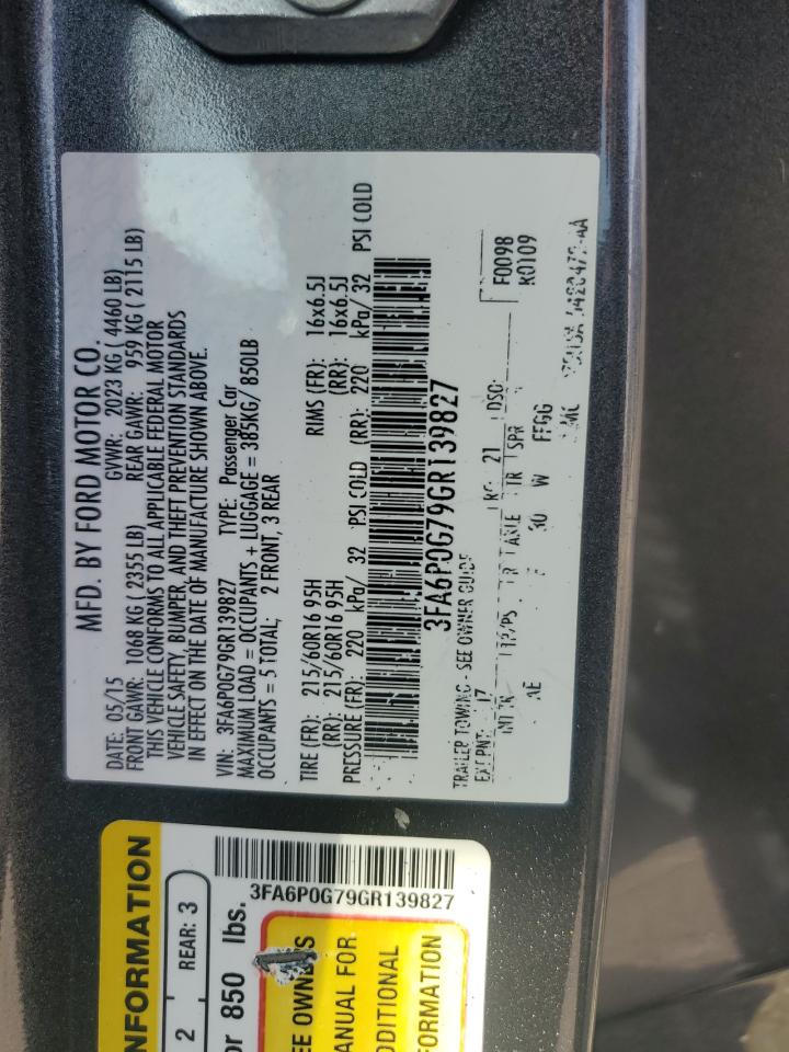 2016 Ford Fusion S VIN: 3FA6P0G79GR139827 Lot: 69561675