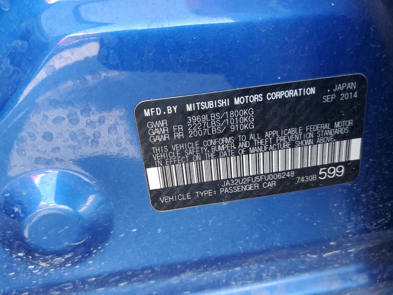 2015 Mitsubishi Lancer Es VIN: JA32U2FU5FU006248 Lot: 70001305