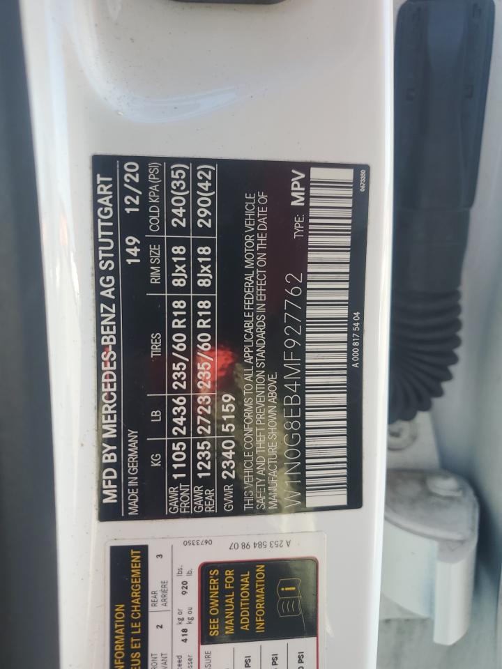 2021 Mercedes-Benz Glc 300 4Matic VIN: W1N0G8EB4MF927762 Lot: 70556805