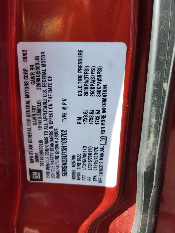 2003 Hummer H2 VIN: 5GRGN23U73H109702 Lot: 66659085