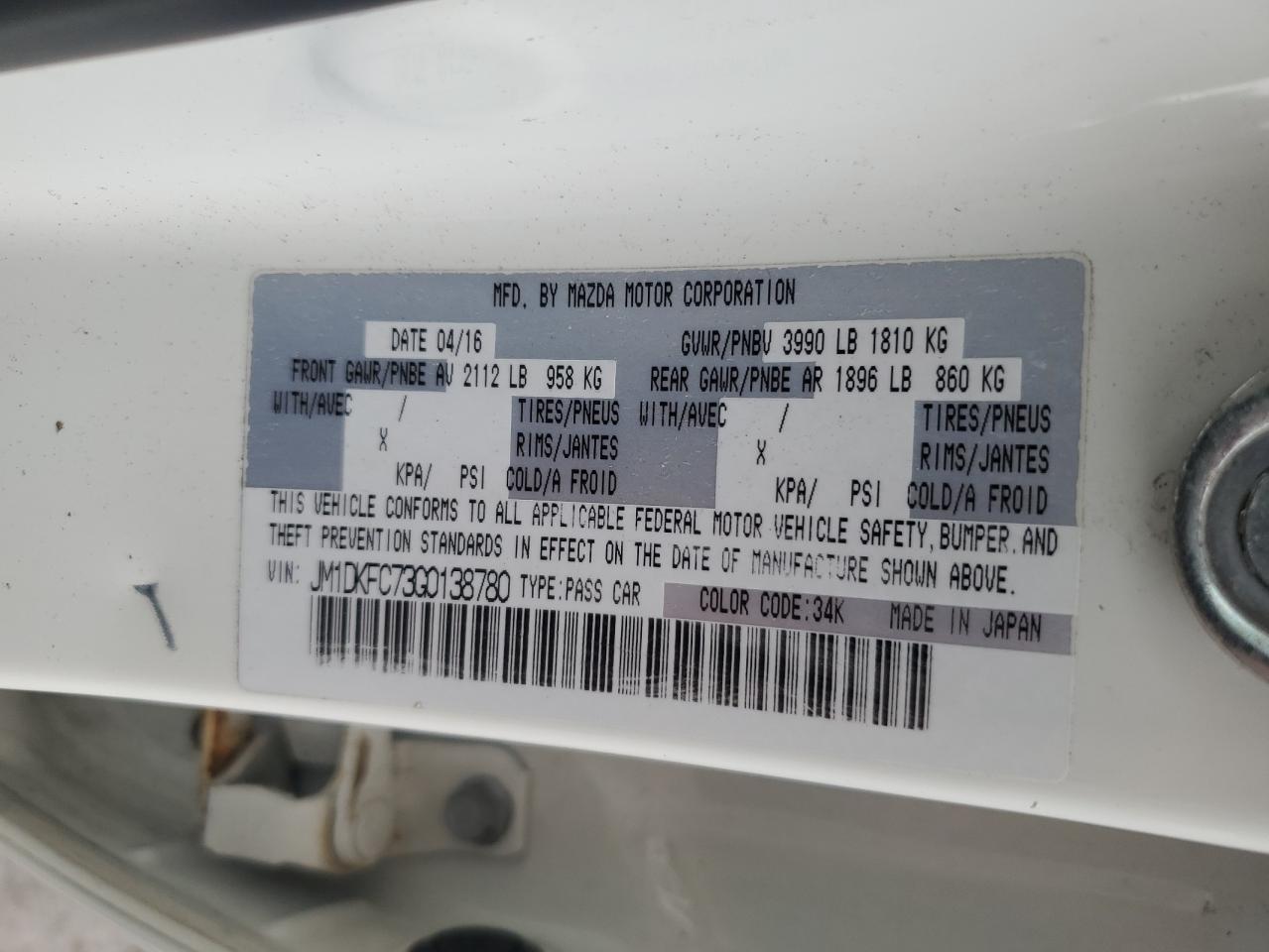 2016 Mazda Cx-3 Touring VIN: JM1DKFC73G0138780 Lot: 70807115