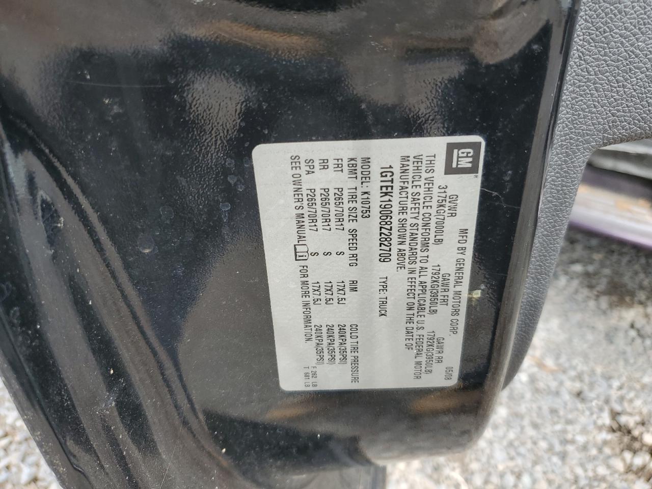 2008 GMC Sierra K1500 VIN: 1GTEK19068Z282709 Lot: 68735075