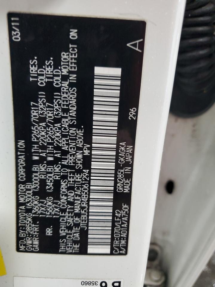 2011 Toyota 4Runner Sr5 VIN: JTEBU5JR4B5061294 Lot: 69321115