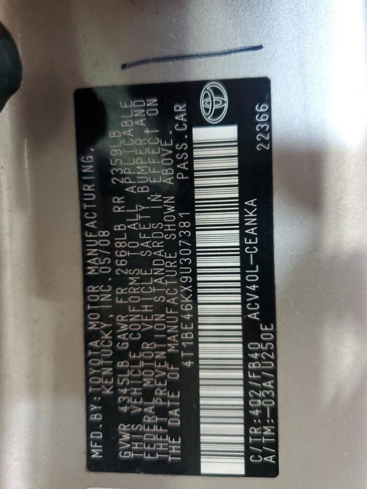 2009 Toyota Camry Base VIN: 4T1BE46KX9U307381 Lot: 70902885