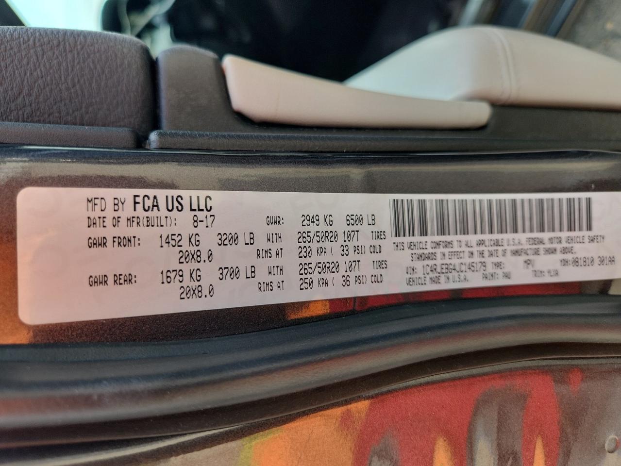 2018 Jeep Grand Cherokee Limited VIN: 1C4RJEBG4JC145179 Lot: 69403845