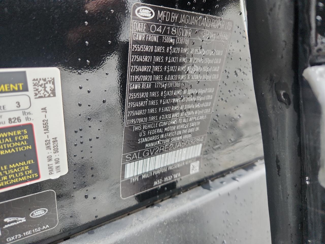 SALGV2RE2JA503284 2018 Land Rover Range Rover Autobiography