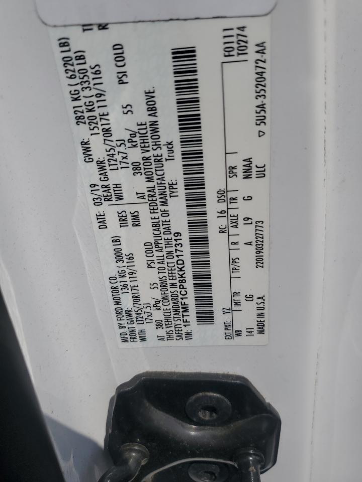 2019 Ford F150 VIN: 1FTMF1CP8KKD17319 Lot: 70980265