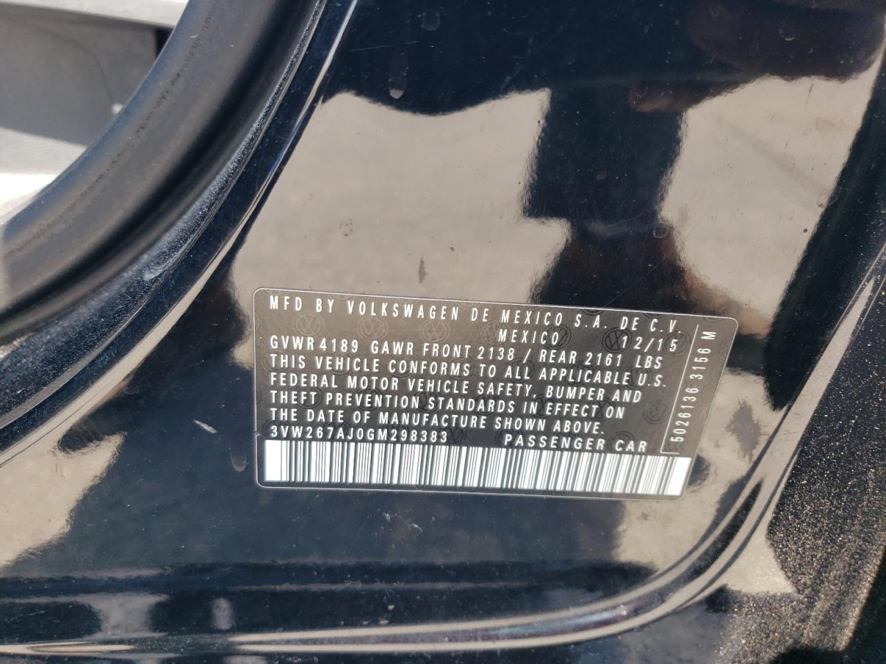 2016 Volkswagen Jetta S VIN: 3VW267AJ0GM298383 Lot: 69033105