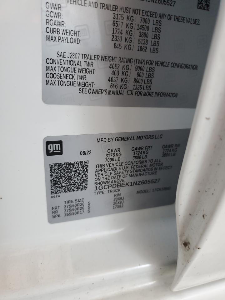 2022 Chevrolet Silverado K1500 Custom VIN: 1GCPDBEK1NZ605527 Lot: 67123215