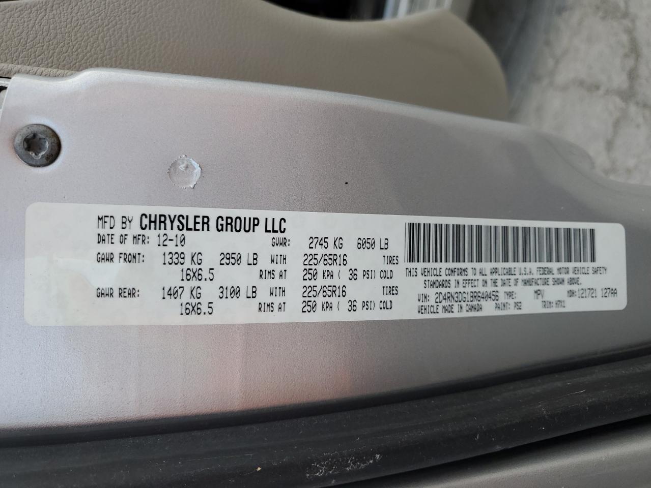 2011 Dodge Grand Caravan Mainstreet VIN: 2D4RN3DG1BR640456 Lot: 69278375