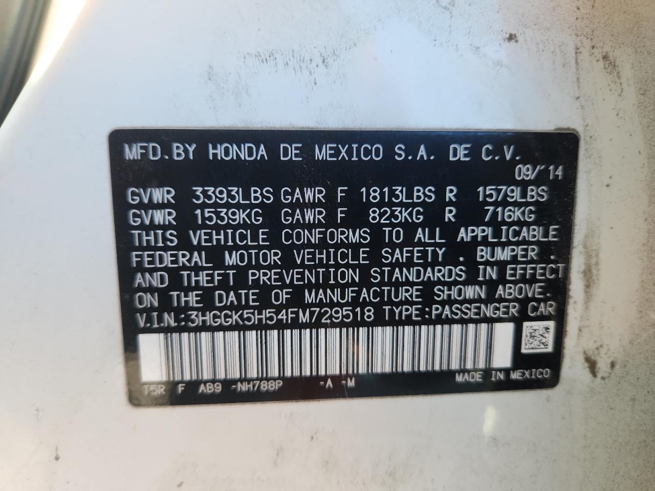 2015 Honda Fit Lx VIN: 3HGGK5H54FM729518 Lot: 65535235
