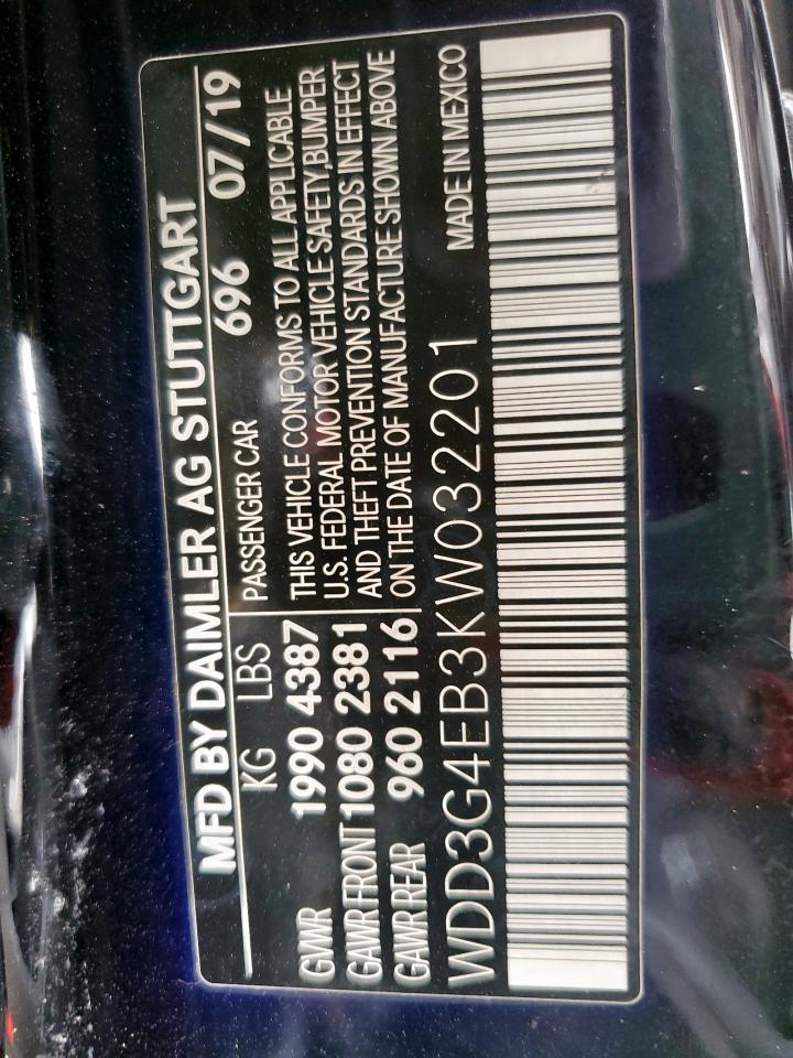 2019 Mercedes-Benz A 220 VIN: WDD3G4EB3KW032201 Lot: 67846635