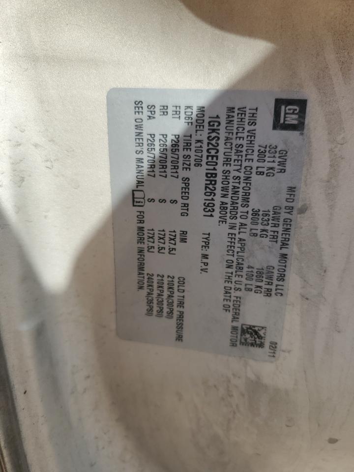 2011 GMC Yukon Slt VIN: 1GKS2CE01BR261931 Lot: 69297345