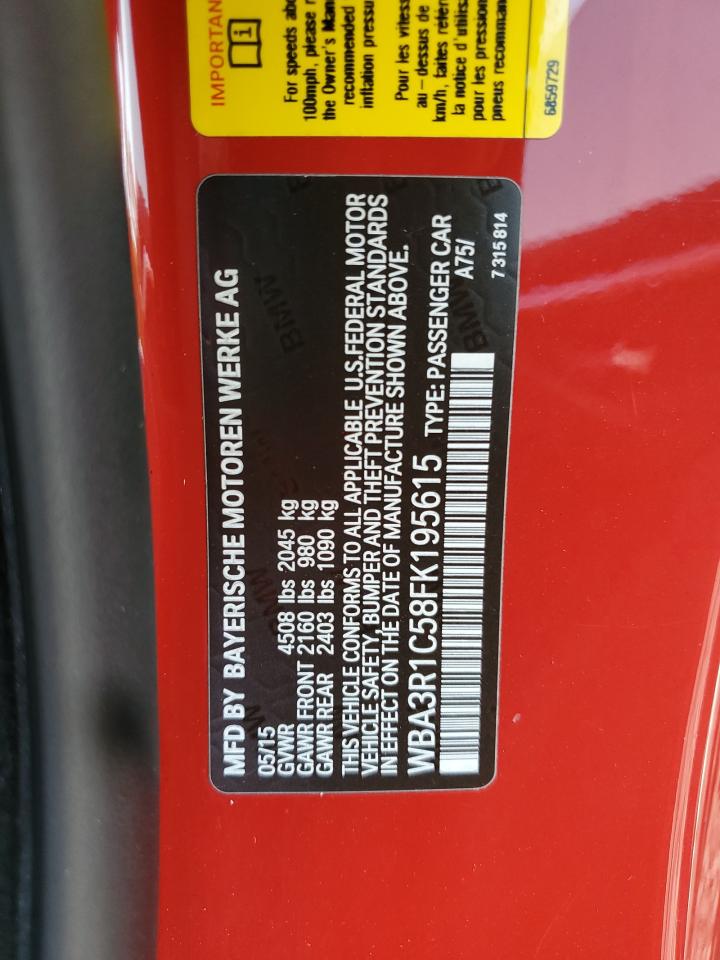 2015 BMW 435 I VIN: WBA3R1C58FK195615 Lot: 68380605