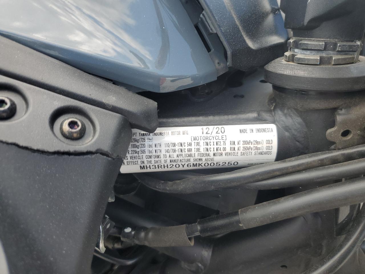 2021 Yamaha Mt-03 VIN: MH3RH20Y6MK005250 Lot: 70092125