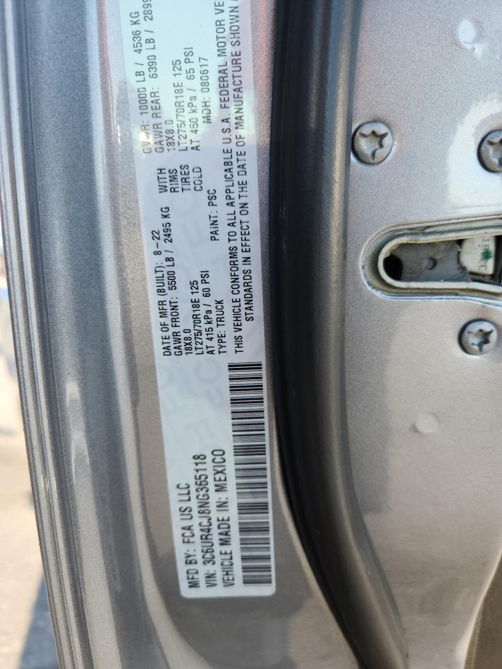 2022 Ram 2500 Tradesman VIN: 3C6UR4CJ8NG365118 Lot: 69946235