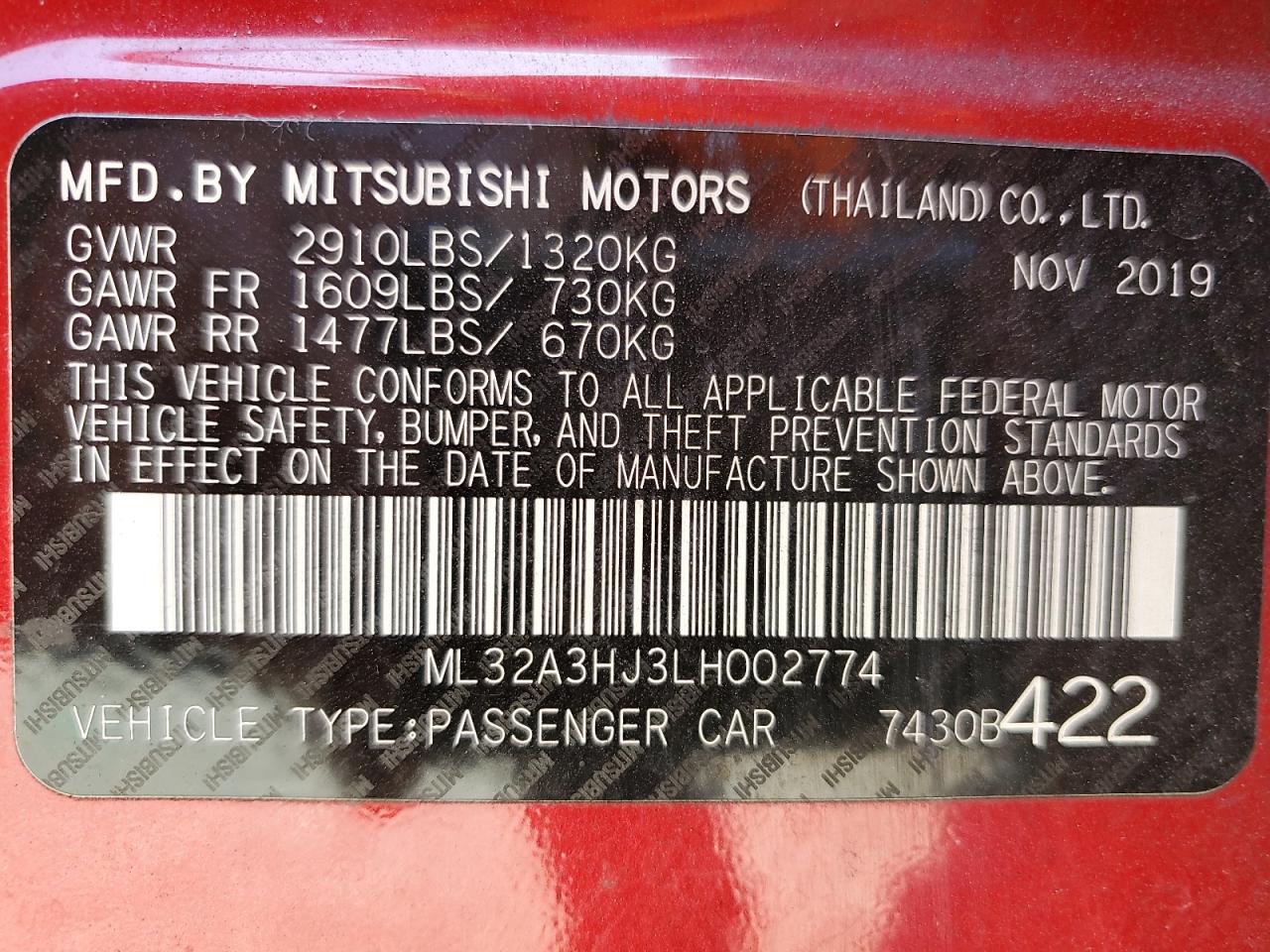 ML32A3HJ3LH002774 2020 Mitsubishi Mirage Es