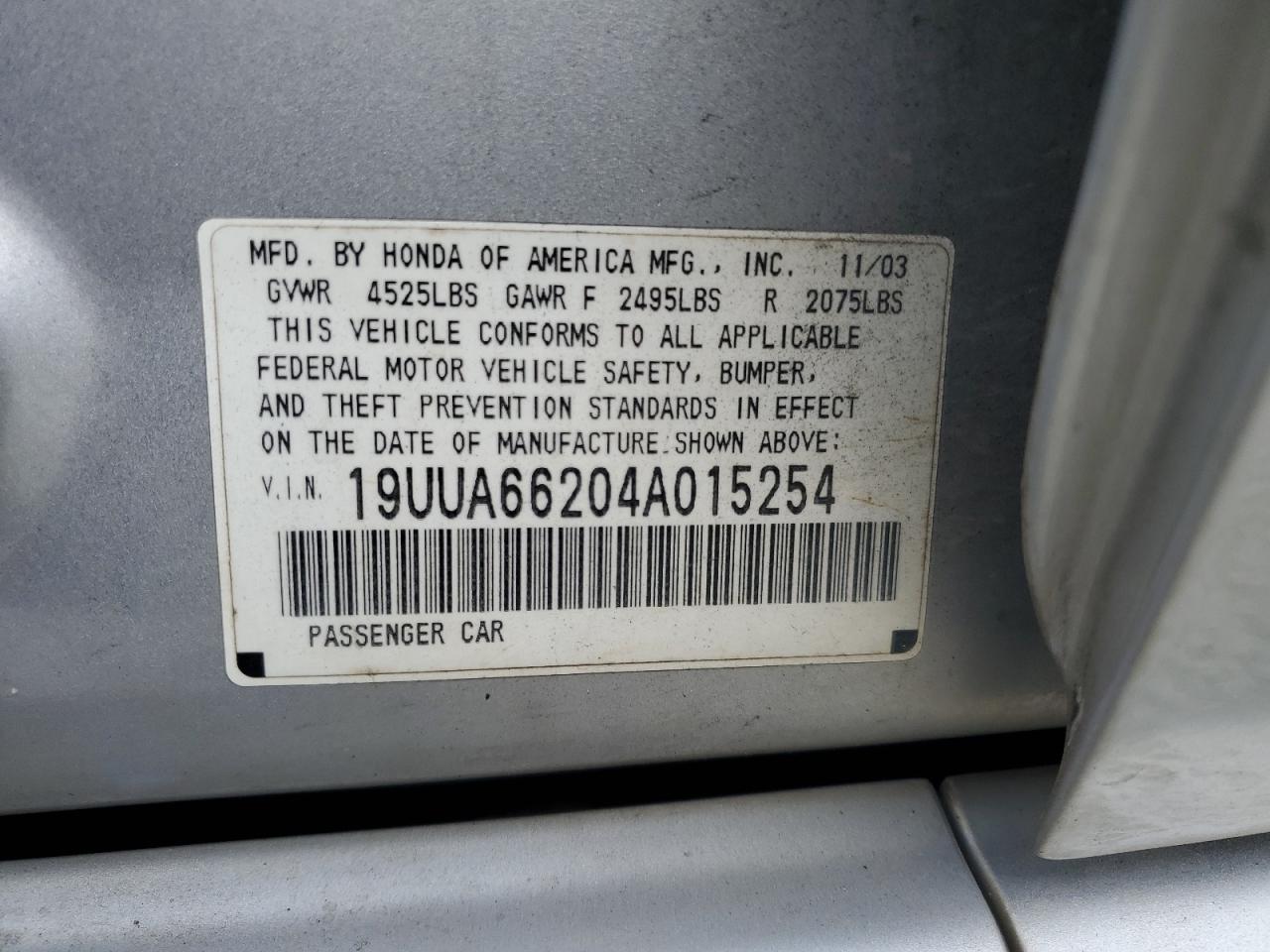 2004 Acura Tl VIN: 19UUA66204A015254 Lot: 70823915