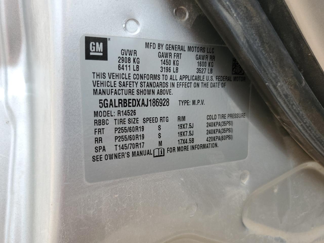 2010 Buick Enclave Cxl VIN: 5GALRBEDXAJ186928 Lot: 67382865