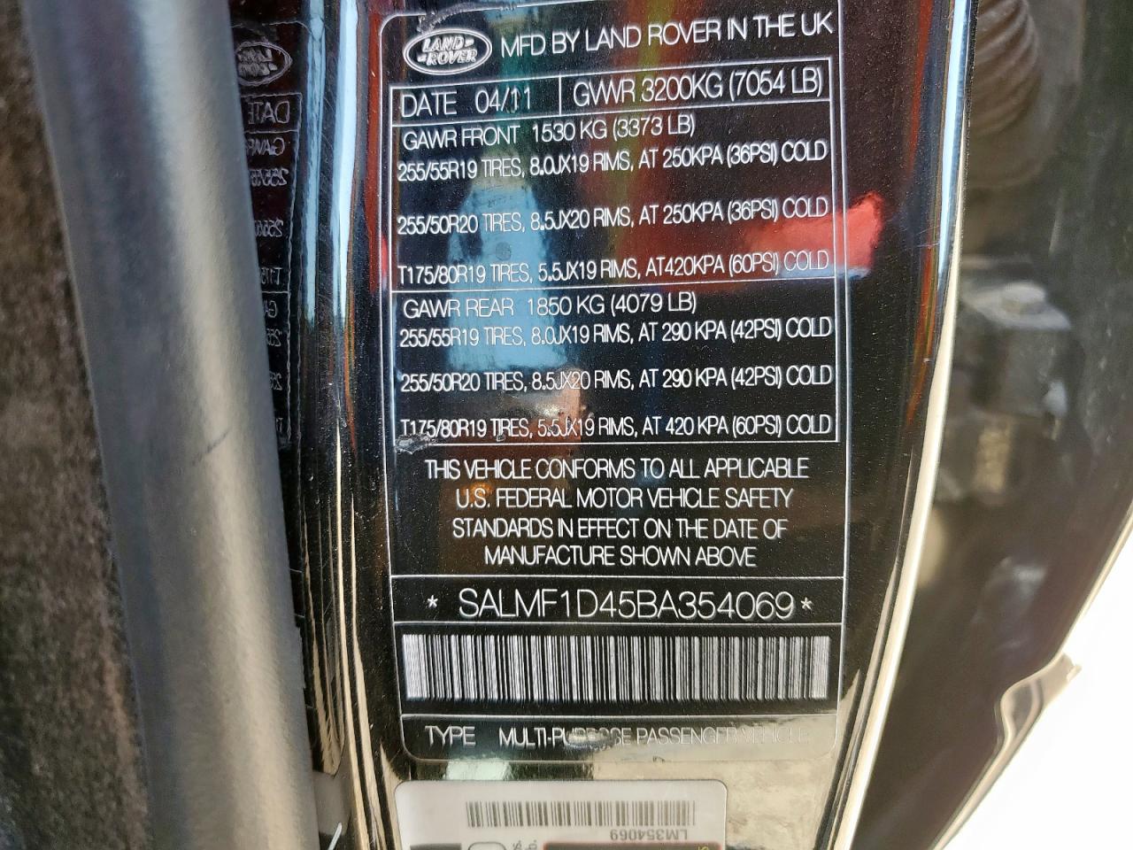 SALMF1D45BA354069 2011 Land Rover Range Rover Hse Luxury