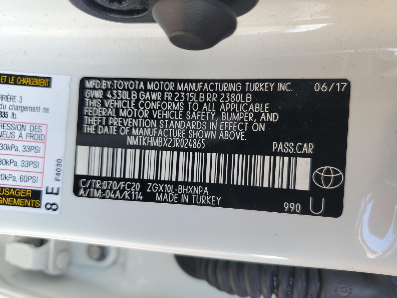 2018 Toyota C-Hr Xle VIN: NMTKHMBX2JR024865 Lot: 69596785