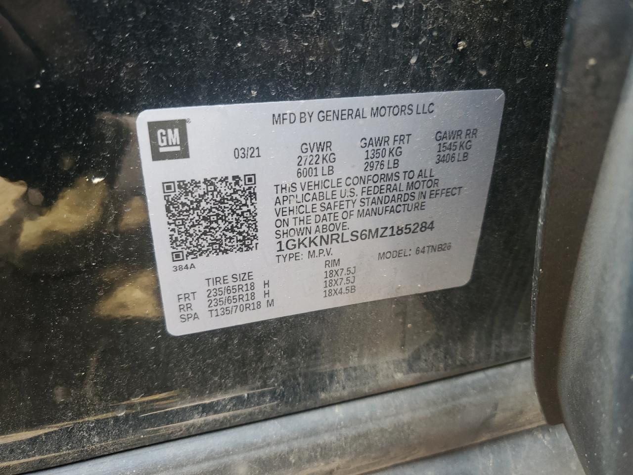 2021 GMC Acadia Sle VIN: 1GKKNRLS6MZ185284 Lot: 69060005