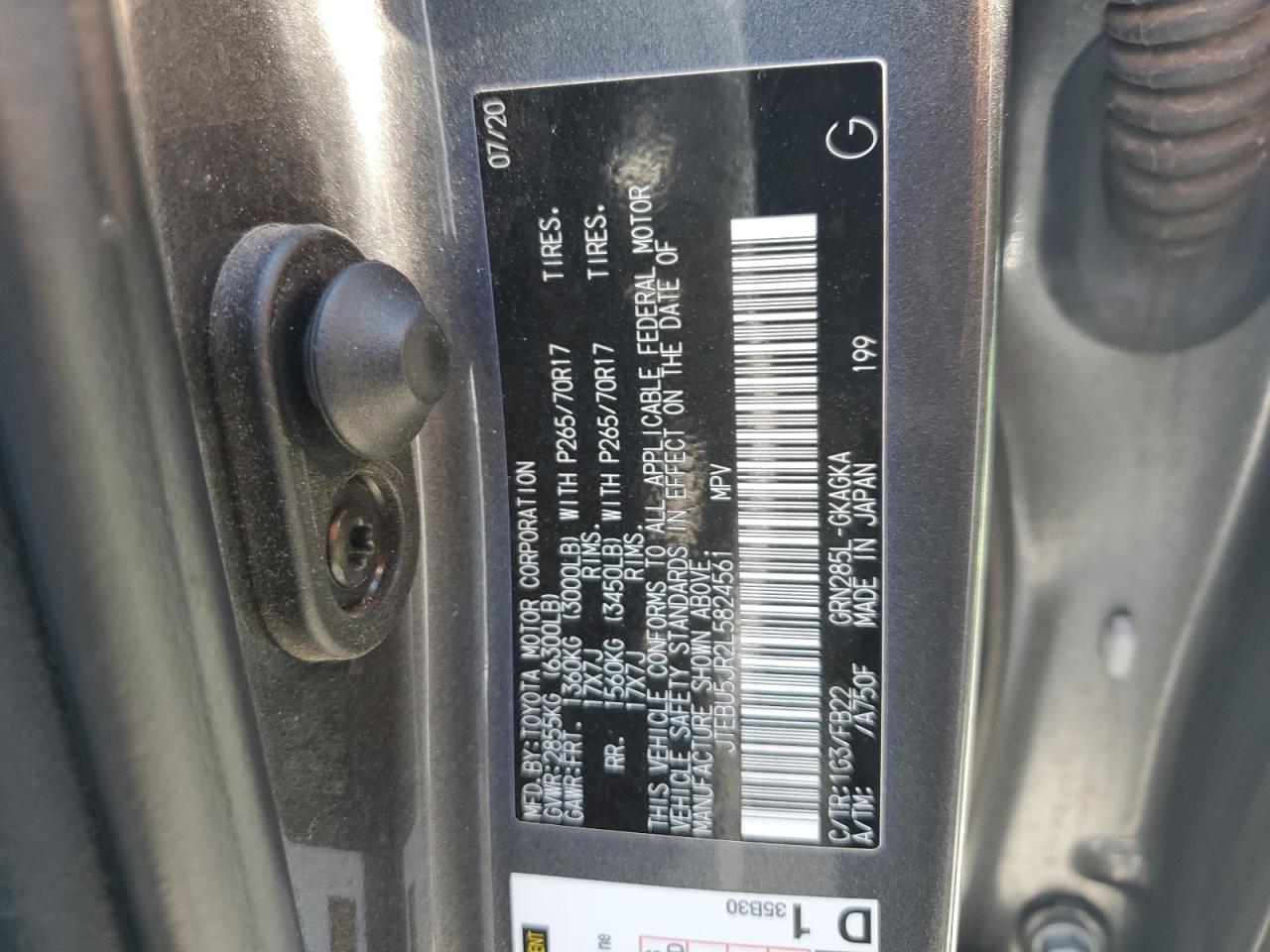 2020 Toyota 4Runner Sr5/Sr5 Premium VIN: JTEBU5JR2L5824561 Lot: 69844925