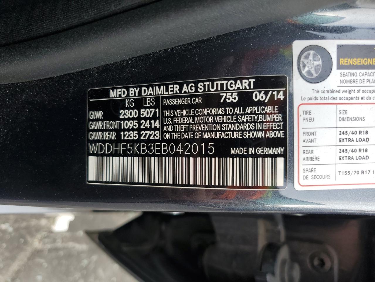 2014 Mercedes-Benz E 350 VIN: WDDHF5KB3EB042015 Lot: 70915255