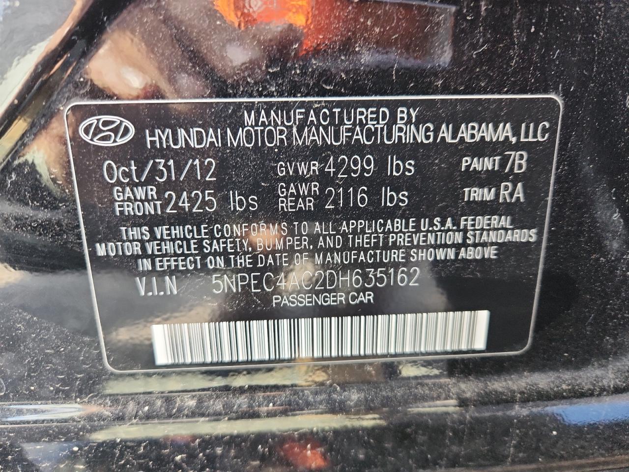 2013 Hyundai Sonata Se VIN: 5NPEC4AC2DH635162 Lot: 80626855