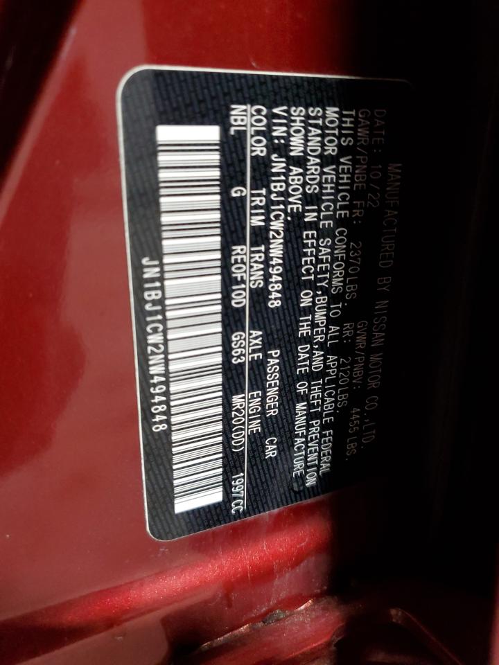 2022 Nissan Rogue Sport Sl VIN: JN1BJ1CW2NW494848 Lot: 69368435