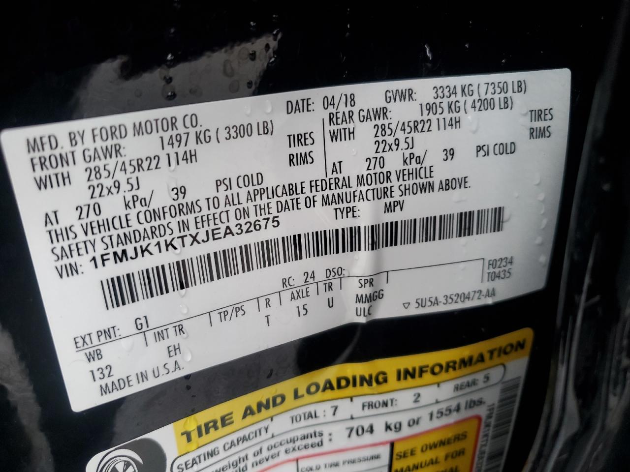 2018 Ford Expedition Max Limited VIN: 1FMJK1KTXJEA32675 Lot: 70814745