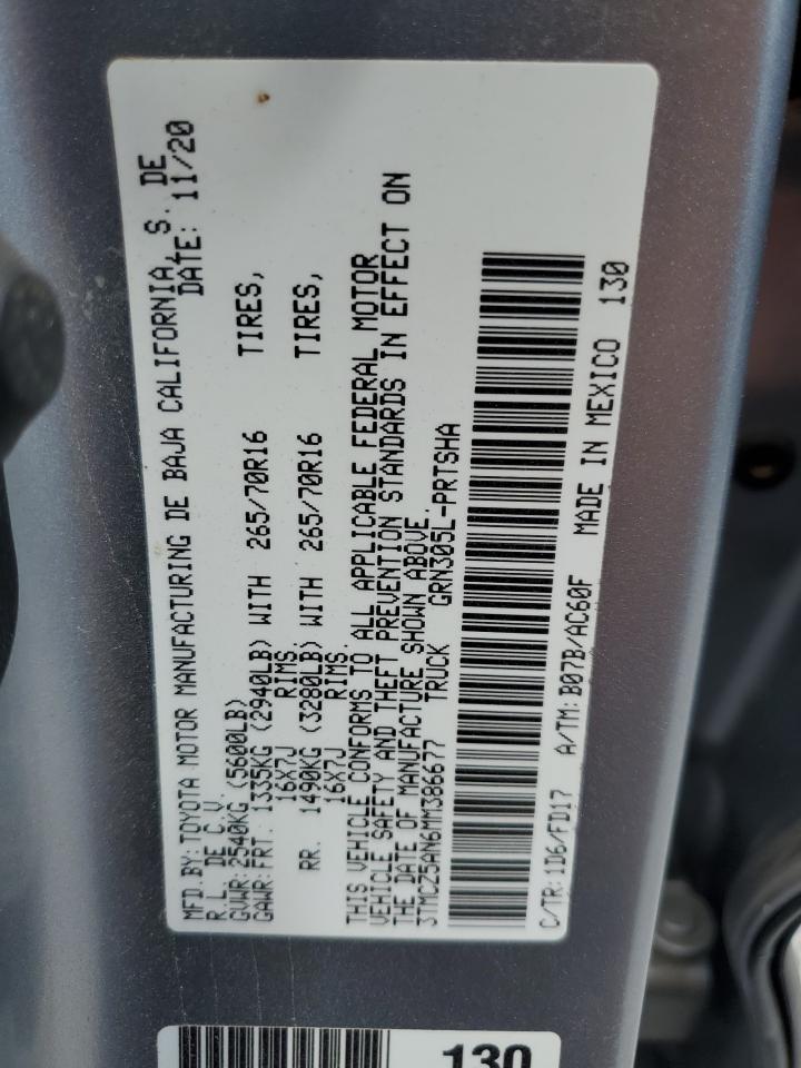 2021 Toyota Tacoma Double Cab VIN: 3TMCZ5AN6MM386677 Lot: 70978105