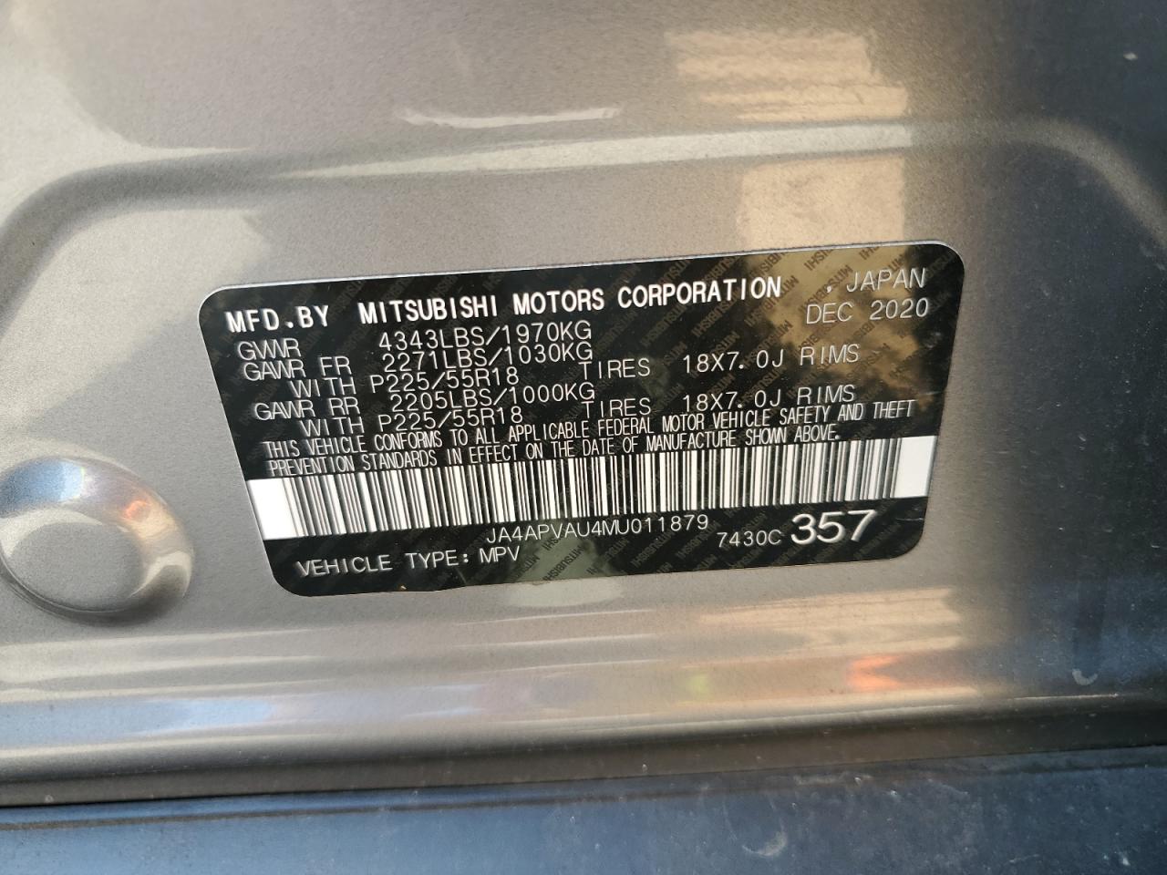 2021 Mitsubishi Outlander Sport Se VIN: JA4APVAU4MU011879 Lot: 68156865