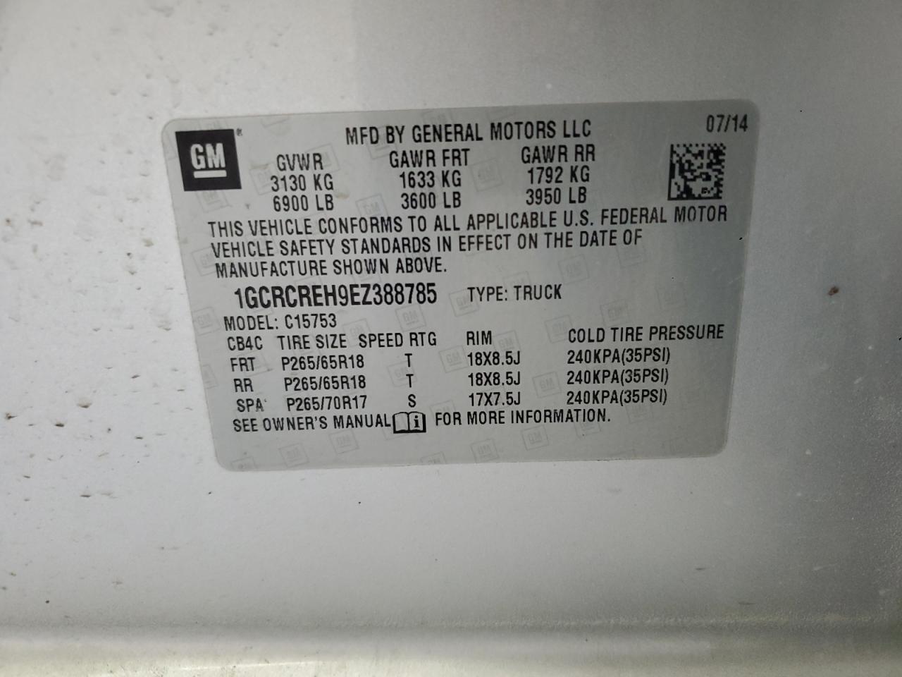 2014 Chevrolet Silverado C1500 Lt VIN: 1GCRCREH9EZ388785 Lot: 70758965