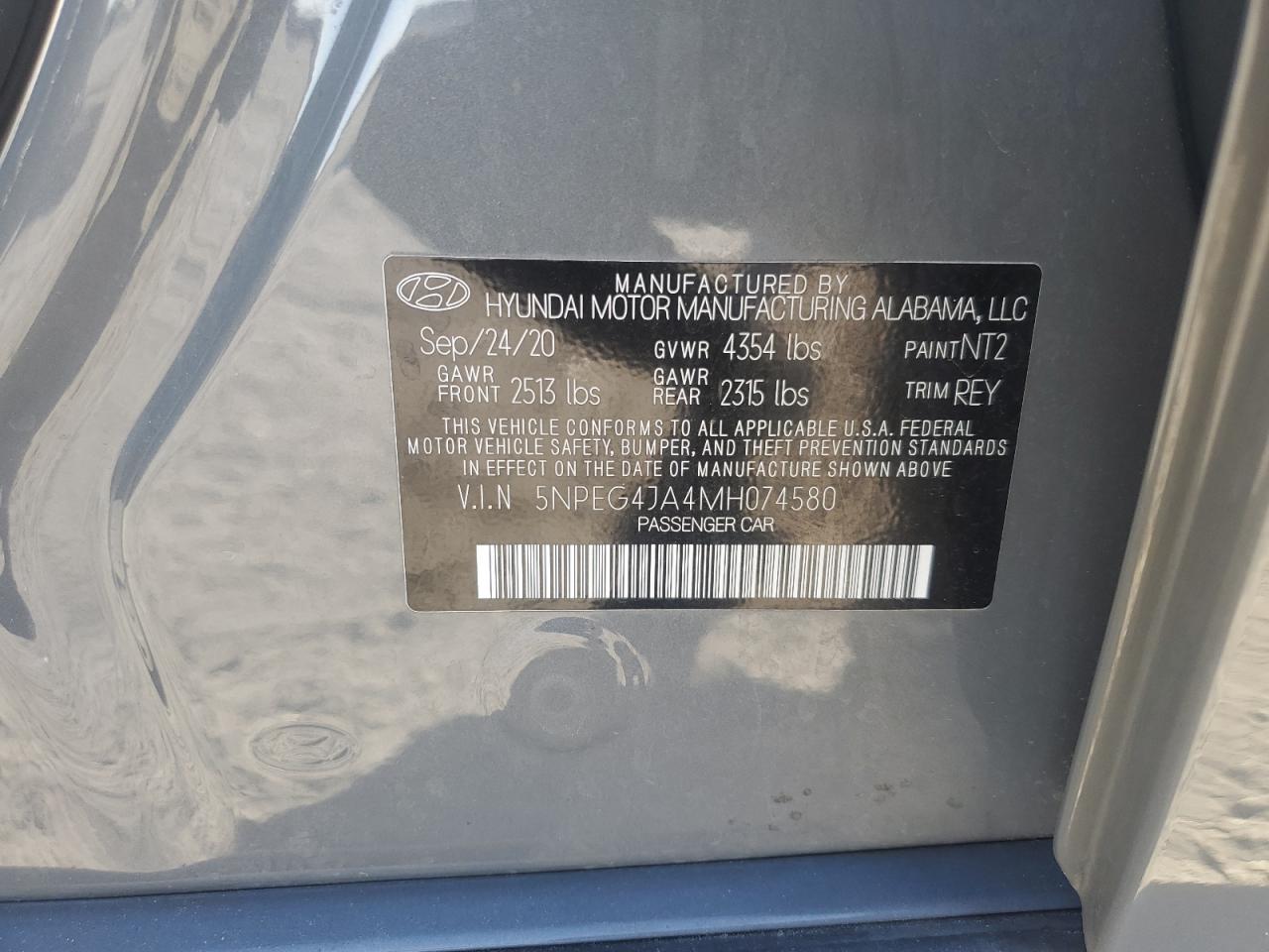 2021 Hyundai Sonata Se VIN: 5NPEG4JA4MH074580 Lot: 68724745