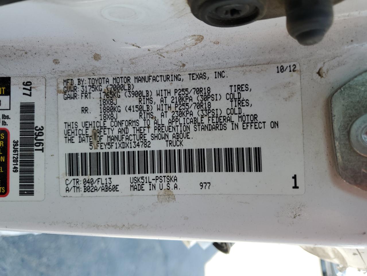 2013 Toyota Tundra Crewmax Sr5 VIN: 5TFEY5F1XDX134782 Lot: 69425125