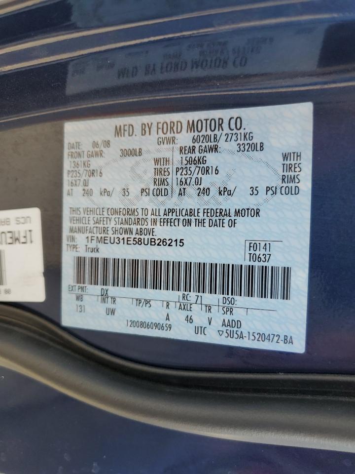 2008 Ford Explorer Sport Trac Xlt VIN: 1FMEU31E58UB26215 Lot: 69829085