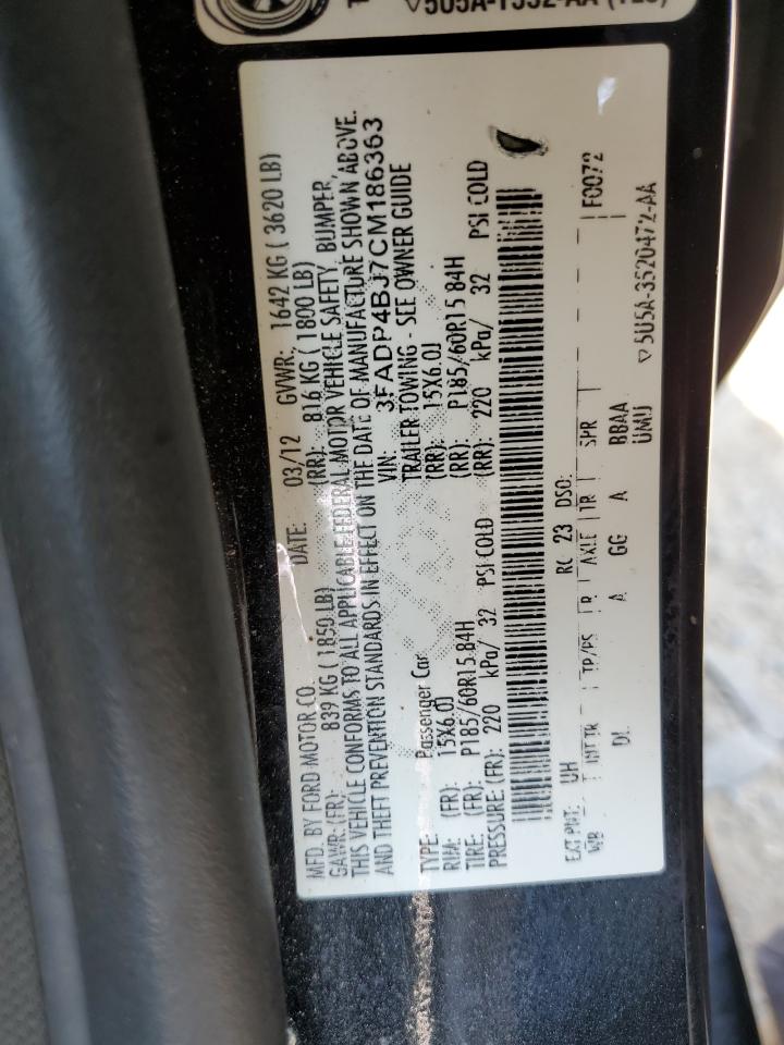 2012 Ford Fiesta Se VIN: 3FADP4BJ7CM186363 Lot: 70279645