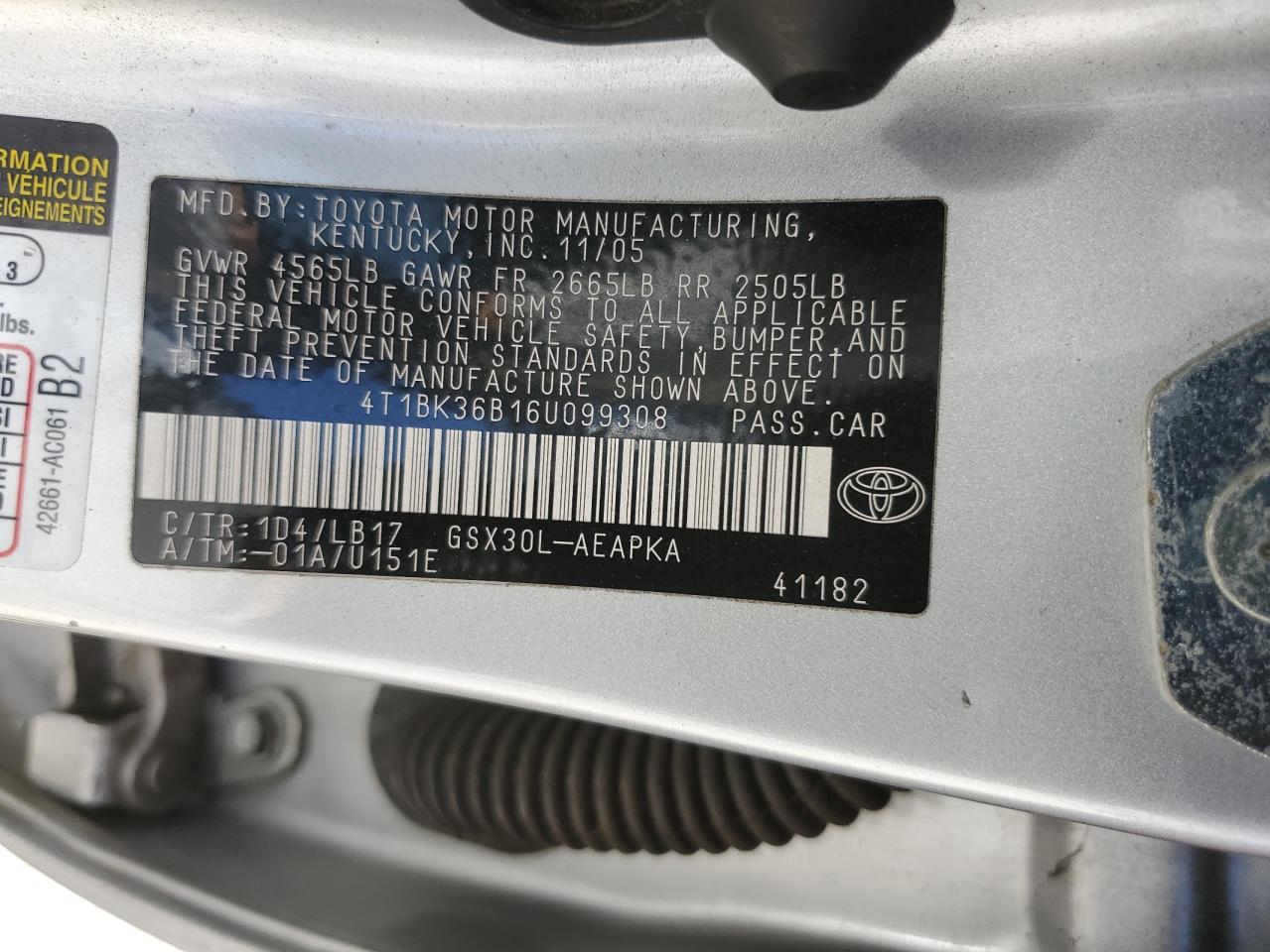 2006 Toyota Avalon Xl VIN: 4T1BK36B16U099308 Lot: 70689045