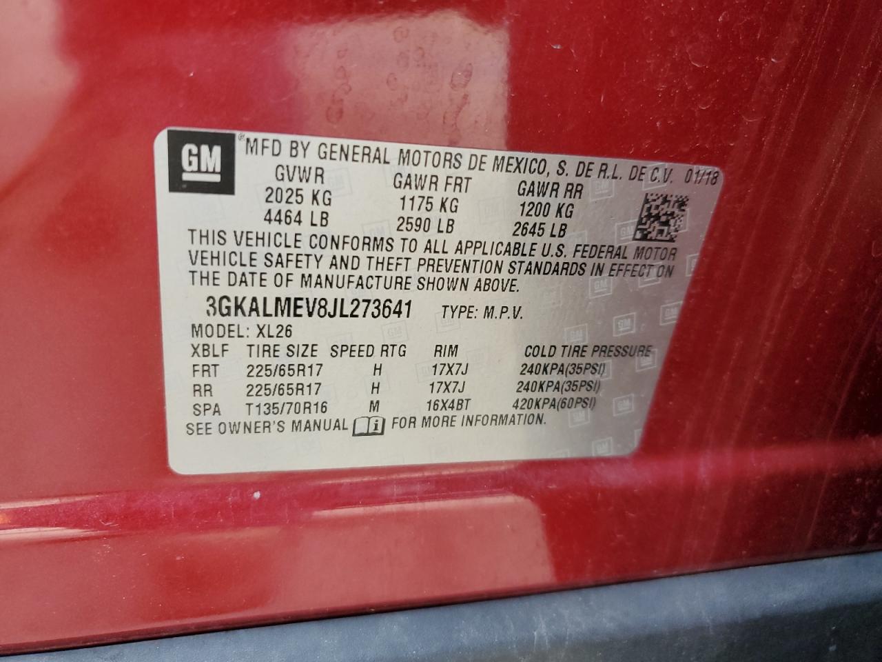 3GKALMEV8JL273641 2018 GMC Terrain Sle