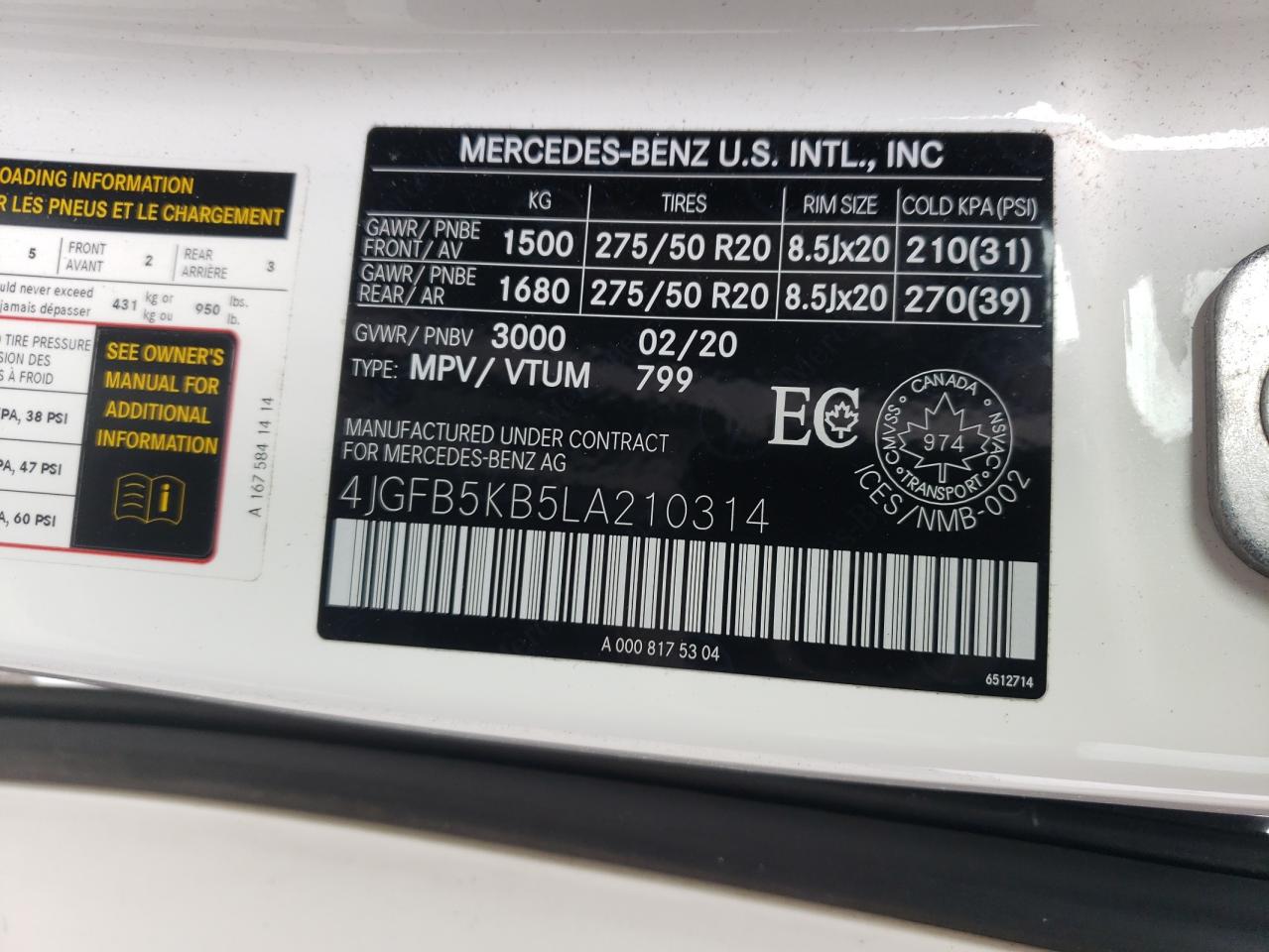 2020 Mercedes-Benz Gle 450 4Matic VIN: 4JGFB5KB5LA210314 Lot: 70565775