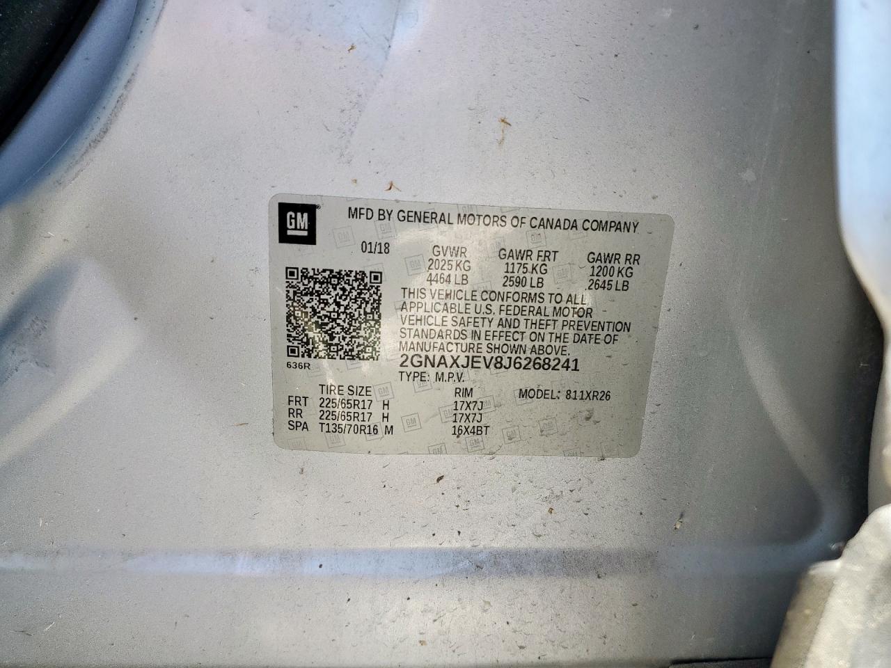 2018 Chevrolet Equinox Lt VIN: 2GNAXJEV8J6268241 Lot: 70619665