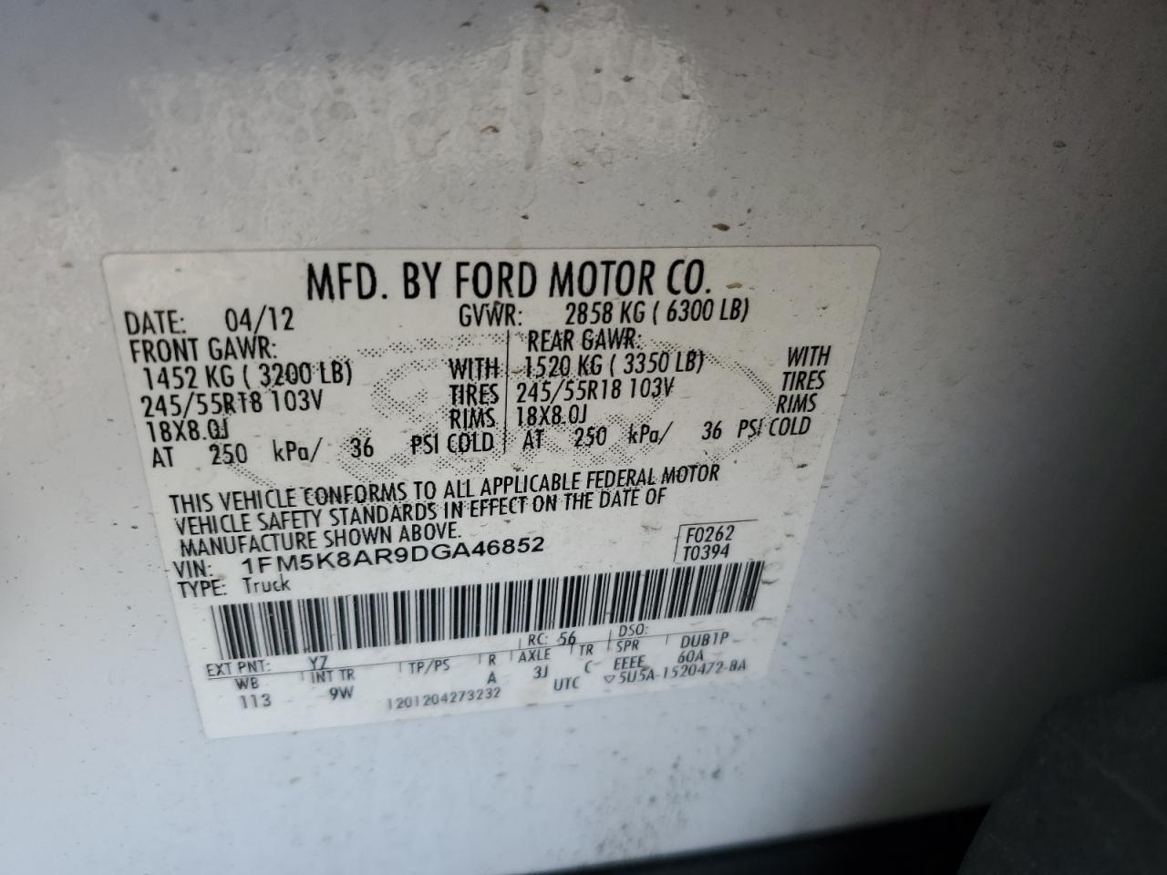 2013 Ford Explorer Police Interceptor VIN: 1FM5K8AR9DGA46852 Lot: 70597135