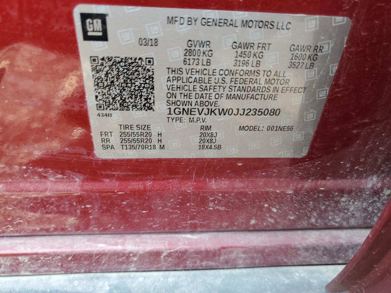 2018 Chevrolet Traverse Premier VIN: 1GNEVJKW0JJ235080 Lot: 69573355