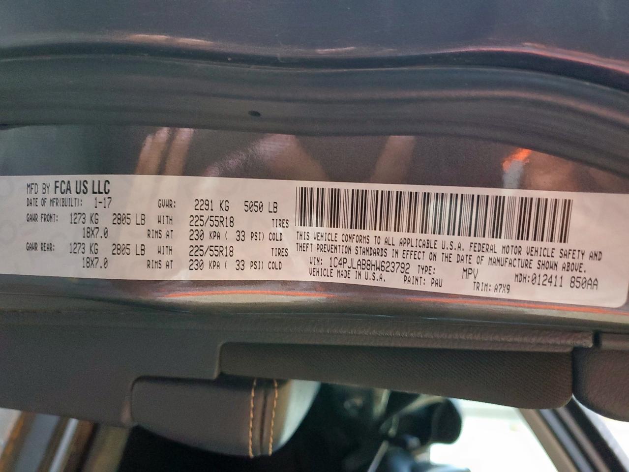 2017 Jeep Cherokee Sport VIN: 1C4PJLAB8HW623792 Lot: 67227485