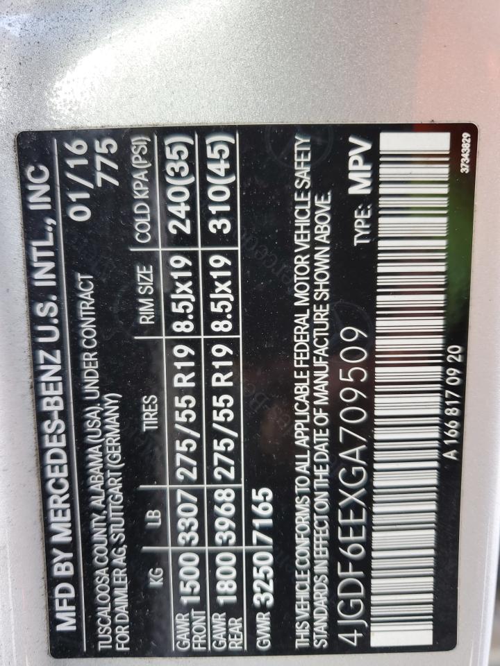 2016 Mercedes-Benz Gl 450 4Matic VIN: 4JGDF6EEXGA709509 Lot: 68456095