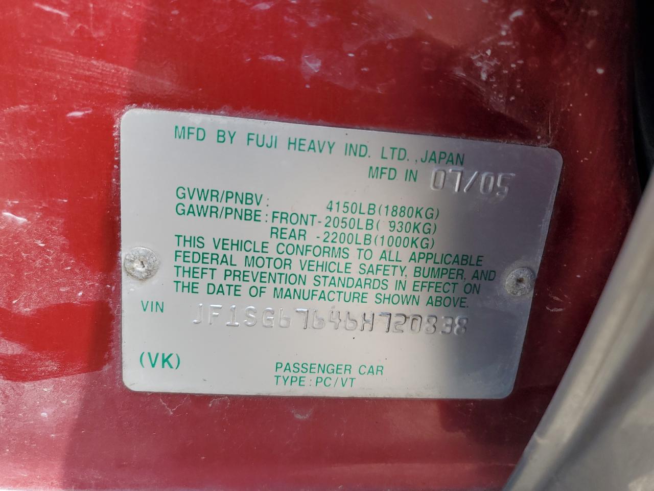 2006 Subaru Forester 2.5X Ll Bean VIN: JF1SG67646H720838 Lot: 70878685