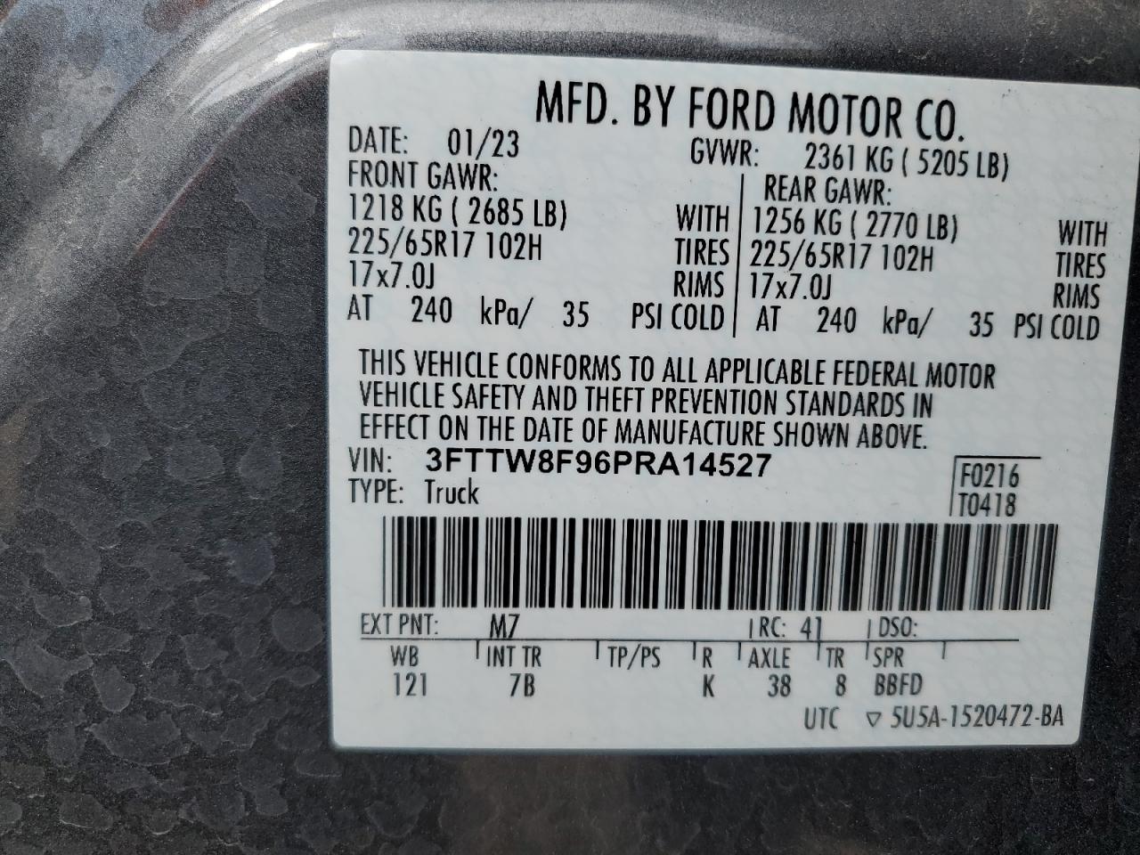 2023 Ford Maverick Xl VIN: 3FTTW8F96PRA14527 Lot: 70759195